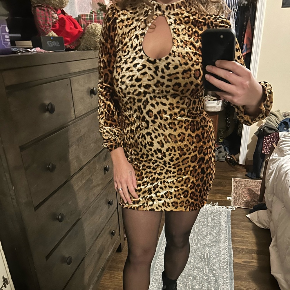 Leopard Print Long Sleeve Dress